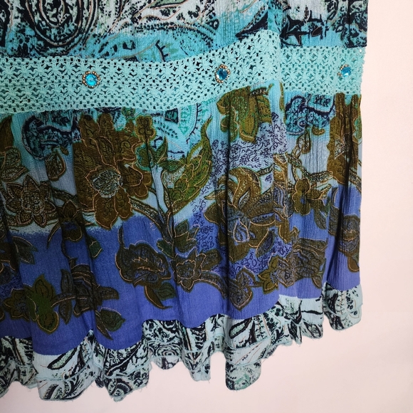 Forbidden Vintage M Blue Floral Paisley Crochet A- Line Maxi Skirt - Picture 6 of 10